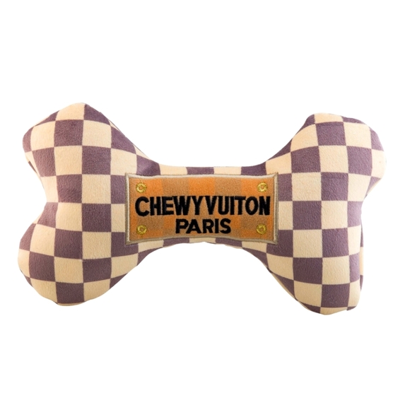 NWT Chewy Vuiton Paris Plush Checkered Bone Dog Toy - Small - Picture 1 of 1
